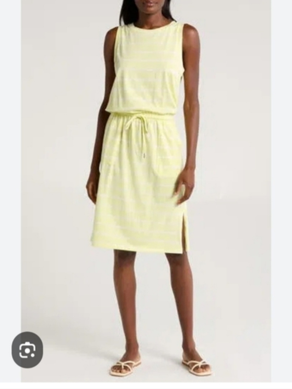 Sleeveless Drawstring Midi Dress in Pale Yellow Sz XL